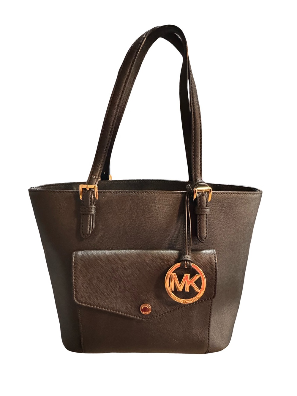 Michael Kors black  Saffiano Tote with Gold MK Charm